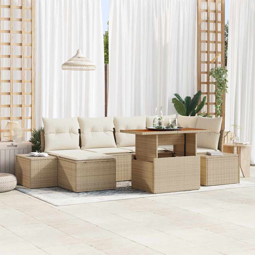 Garten-Sofa-Set mit Speicher 7 pcs Beige Poly Rattan